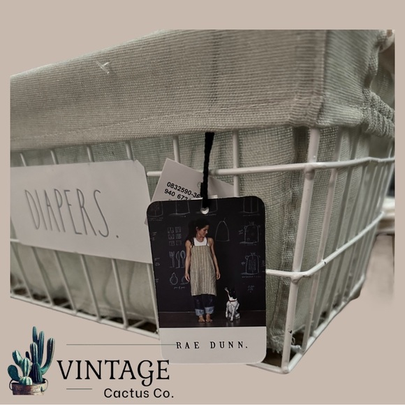 NWT! Rae Dunn Metal “Diapers” Storage Basket w/Fabric Liner NWT - Picture 7 of 8